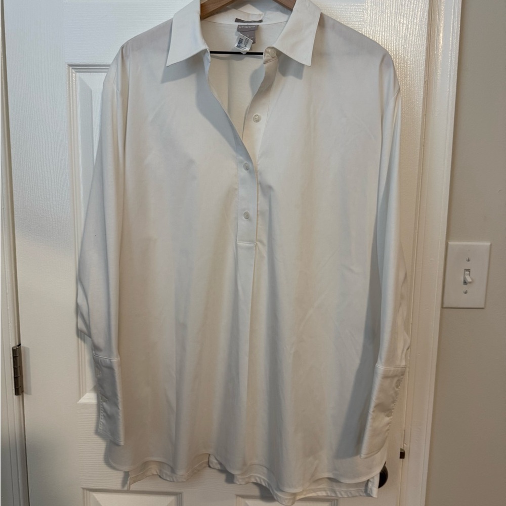 Chico's Classic White Wrinkle Resistant Half Button Down Shirt